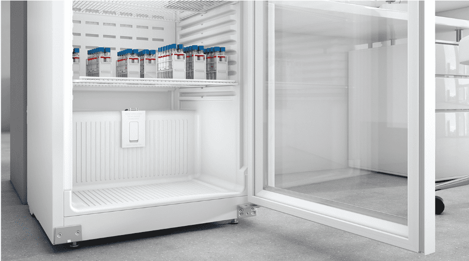 LIEBHERR UPRIGHT GLASS DOOR LAB FRIDGE 367 L open door interior shelves in Nigeria